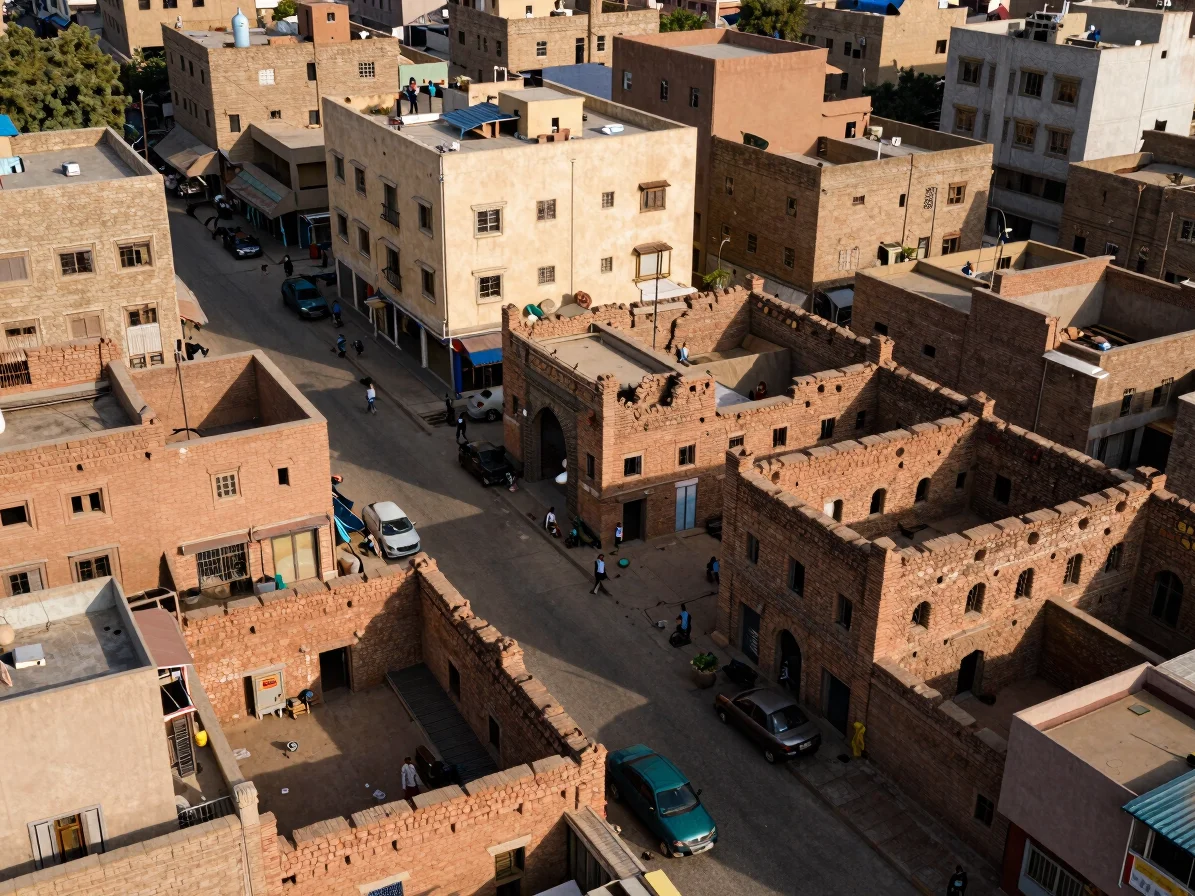 Aerial documentary photo of a modern Pakistani city street layout