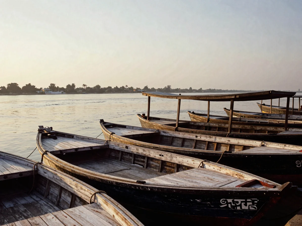 Close-up photojournalistic capture of traditional wooden cargo bo